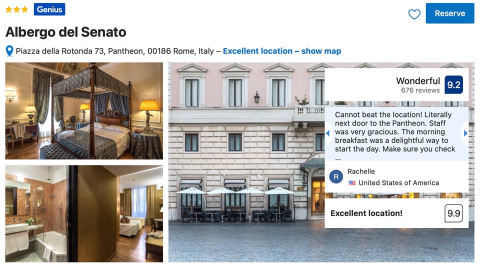 Albergo del Senato à côté du Panthéon à Rome