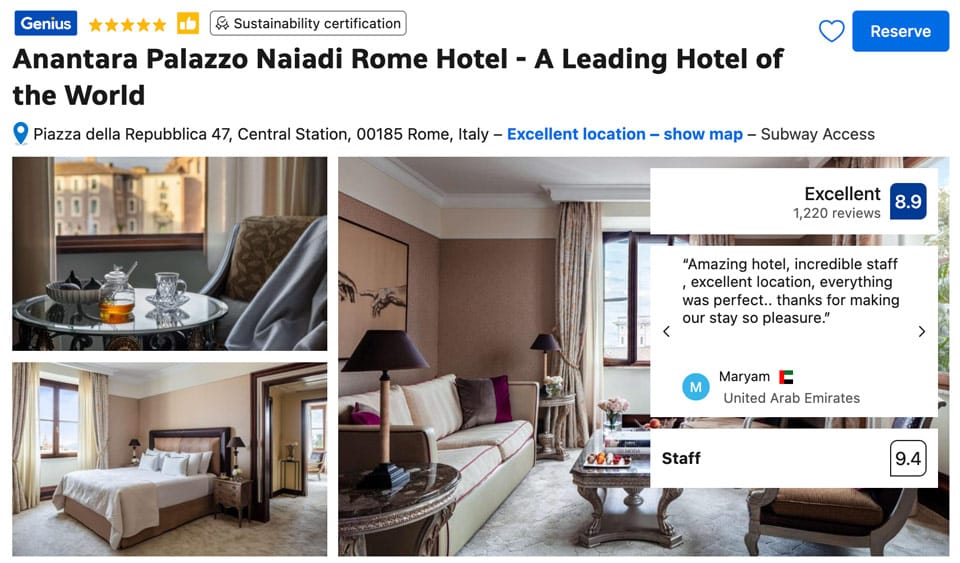 Anantara Palazzo Naiadi, meilleur hôtel de Rome avec vue sur la Piazza della Repubblica