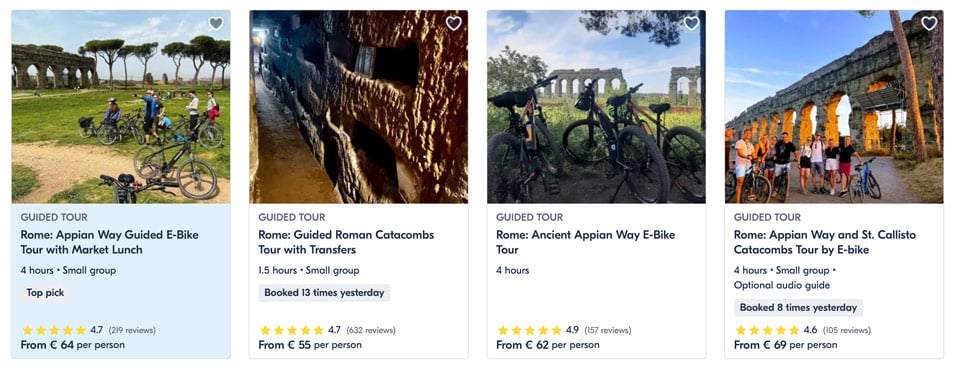 Visite guidée à vélo de la voie Appienne à Rome