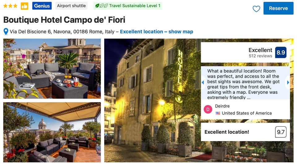 Terrasse sur le toit du Boutique Hotel Campo de’ Fiori