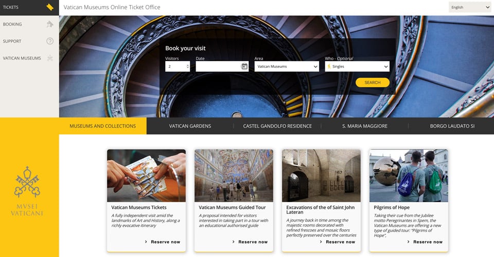 Choisir la zone des Musées du Vatican et l’option Singles