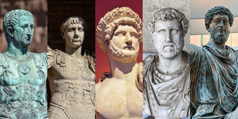 Les cinq bons empereurs de la Rome antique sont Nerva, Trajan, Hadrien, Antonin le Pieux et Marc Aurèle.