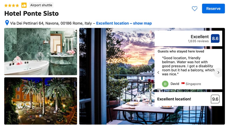Avis client sur l’Hotel Ponte Sisto Roma