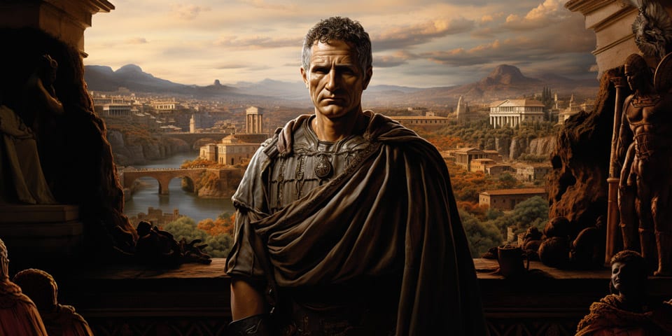 Jules César sur fond de Rome