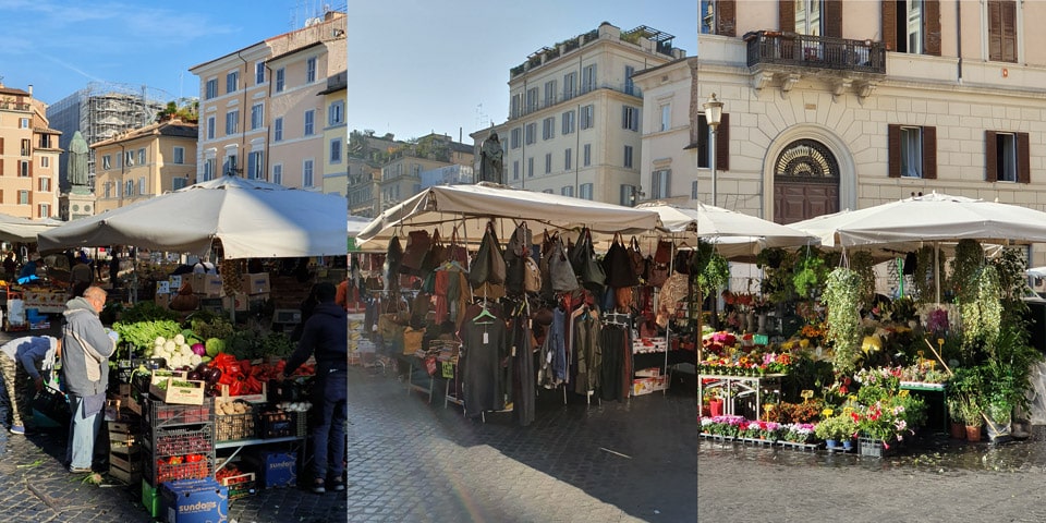 Marché en journée sur le Campo de’ Fiori