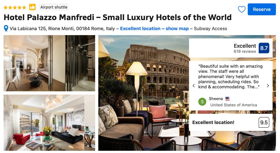 Palazzo Manfredi, meilleur hôtel de Rome avec vue sur le Colisée