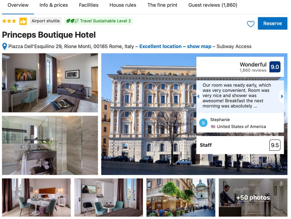 Princeps Boutique Hotel près de la gare Termini à Rome