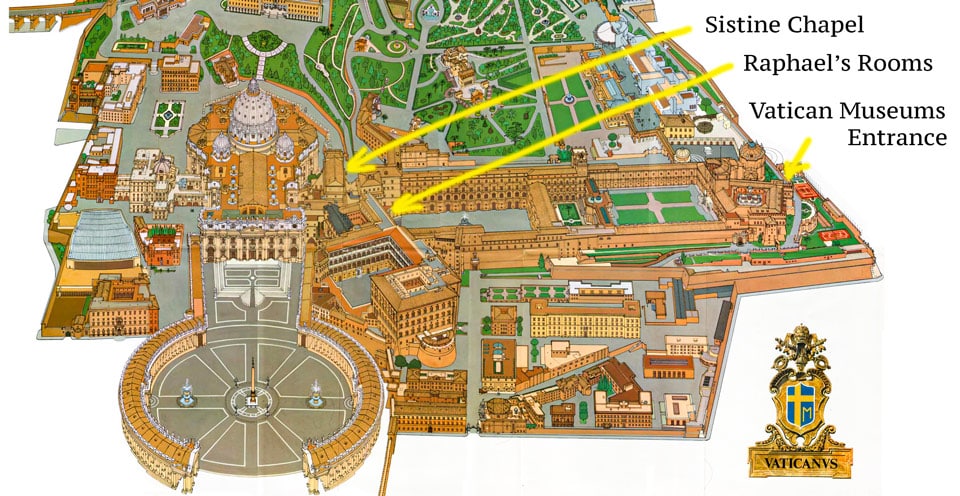 Emplacement des Chambres de Raphaël sur le plan des Musées du Vatican