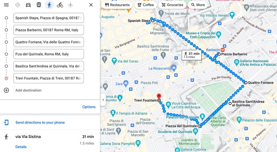 Itinéraire de visite de la place d’Espagne à la fontaine de Trevi