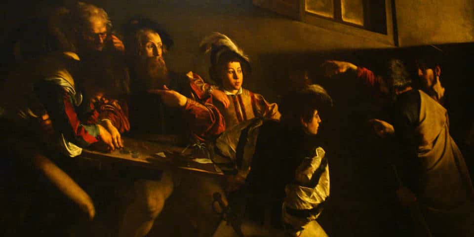 La Vocation de saint Matthieu, peinture du Caravage à Rome dans l’église Saint-Louis-des-Français