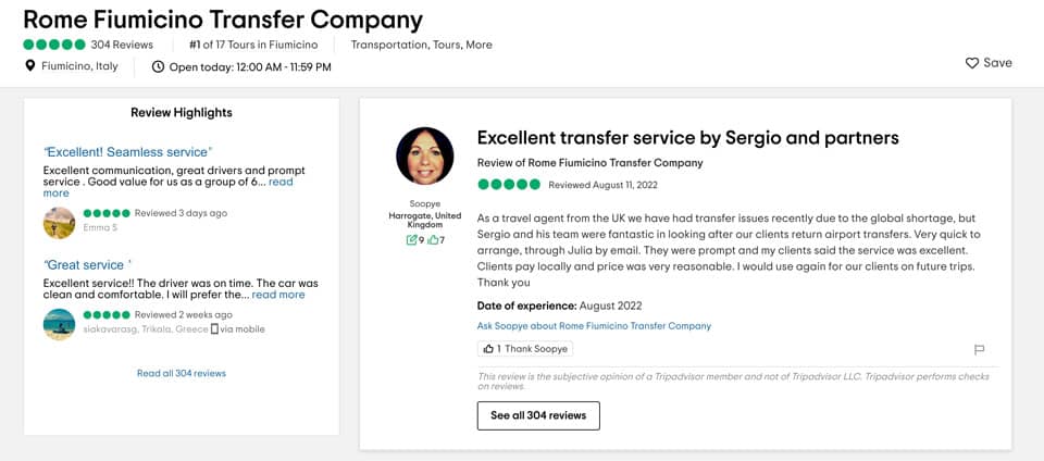 Avis TripAdvisor sur Rome Fiumicino Transfer Company Sergio & Partners Avis TripAdvisor sur Rome Fiumicino Transfer Company Sergio & Partners