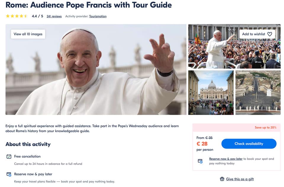 Audience du pape François au Vatican avec guide touristique