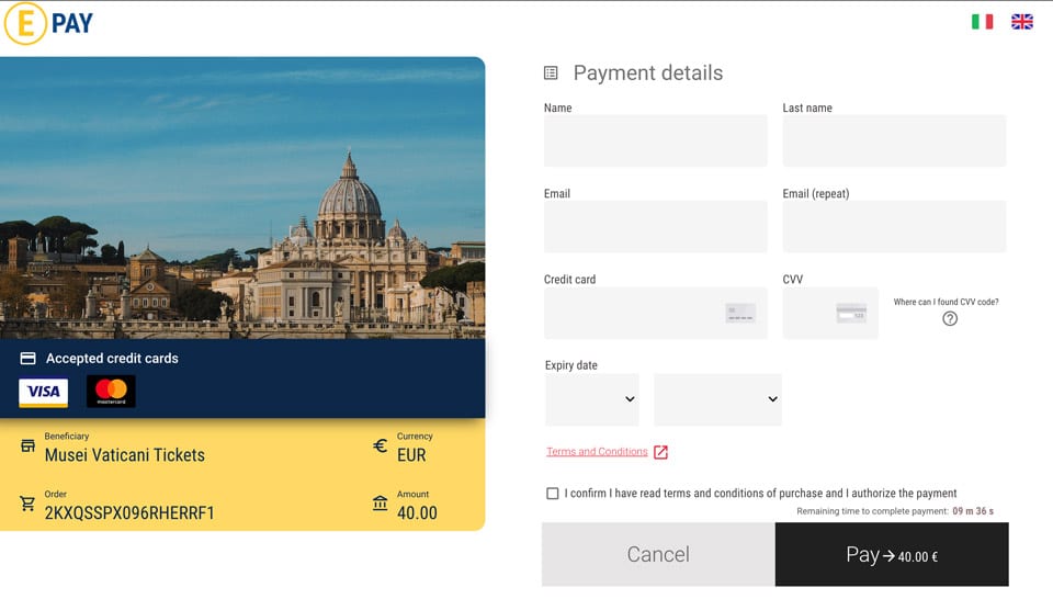 Détails du paiement pour les jardins du Vatican