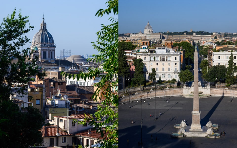 Vues de Rome au lever du soleil depuis la terrasse du Pincio
