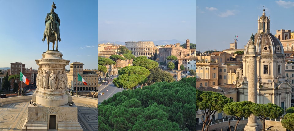 Vues de Rome depuis la terrasse panoramique gratuite de l’autel de la Patrie