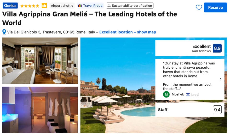 Villa Agrippina Gran Meliá, meilleur hôtel de Rome avec vue sur le Vatican