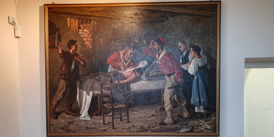 Peinture représentant Giuseppe Garibaldi auprès d’Anita mourante dans le Musée de la République romaine