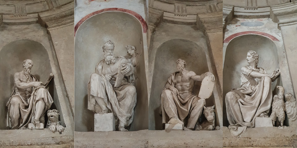 Quatre Évangélistes avec l’ange, le lion, le bœuf et l’aigle à l’intérieur du Tempietto de Bramante