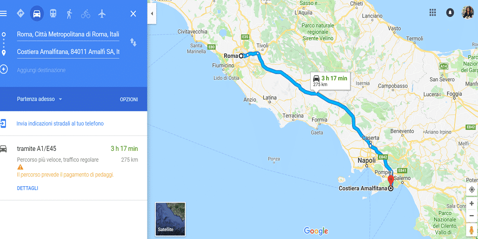 trajet de Rome à la côte amalfitaine en voiture trajet de Rome à Amalfi en voiture