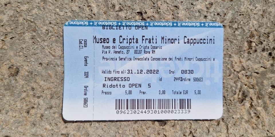 Billet pour la crypte des Capucins à Rome