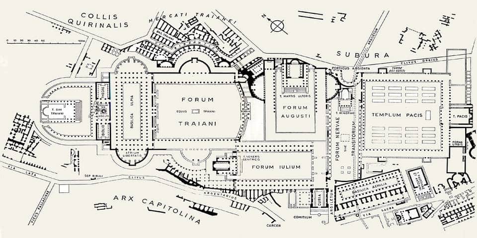 Plan du Forum romain dans la Rome antique