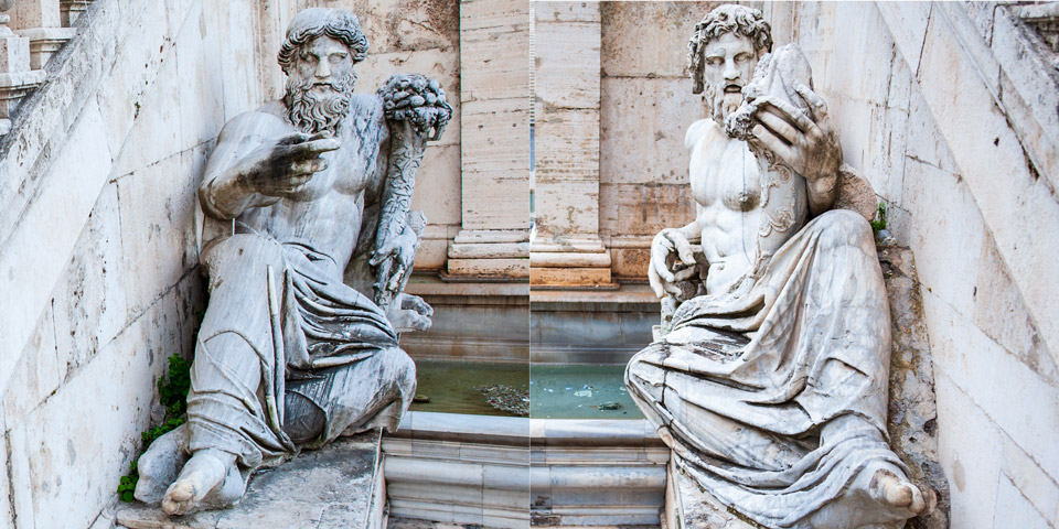 Dieux fluviaux représentant le Tibre et l’Aniene sur la colline du Capitole à Rome