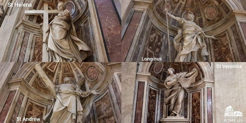 Statues des saints Hélène, André, Longin et Véronique dans l’église Saint-Pierre de la Cité du Vatican Statues des saints Hélène, André, Longin et Véronique dans l’église Saint-Pierre de la Cité du Vatican