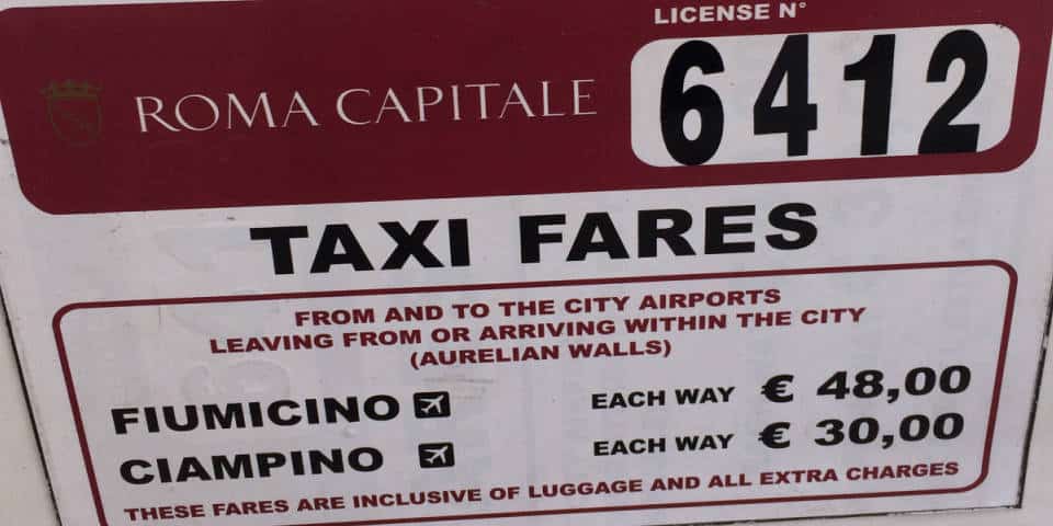 Tarifs fixes des taxis depuis les aéroports de Rome Tarifs fixes des taxis depuis les aéroports de Rome